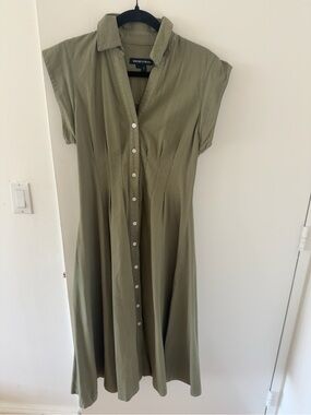 Veronica Beard Olive Button-Front Midi Dress